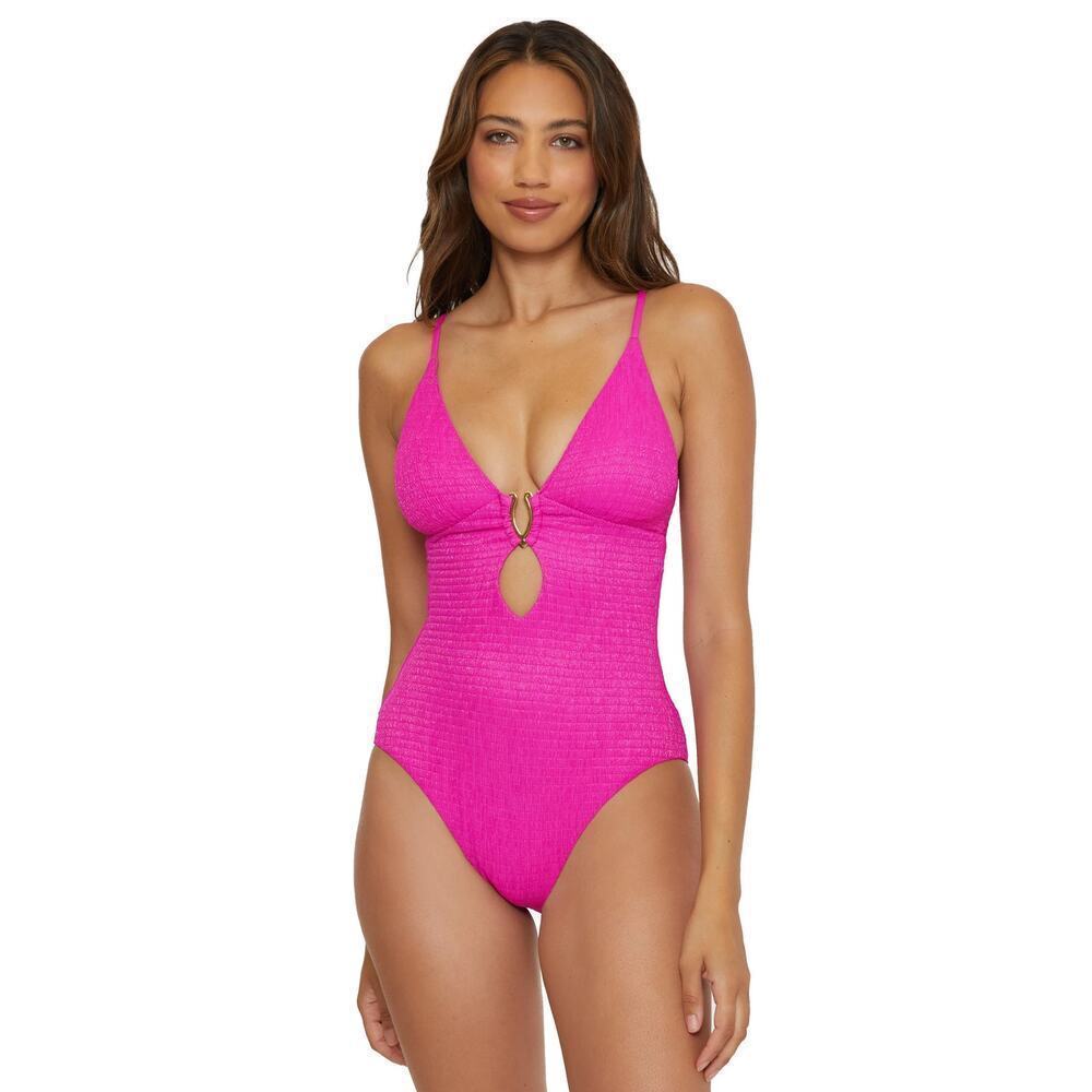 Becca by Rebecca Women's Vivid Pink Virtue Evelynn One Piece Swimsuit Size L NWT